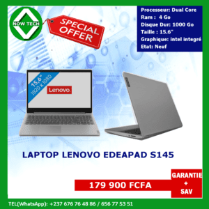 Laptop Lenovo ideapad S145 core duo, 4 Go de Ram, 1000 Go HDD, 15.6" bon prix en vente au cameroun
