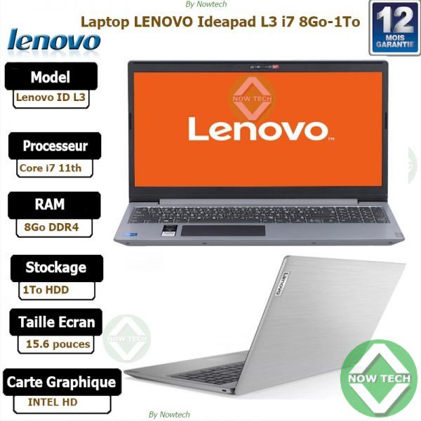 lenovo IDEAPAD 3 15ITL6 Core i7 11 ieme generation : 8Go de RAM DDR4 -1To disque dur HDD écran 15.6 pouces grise