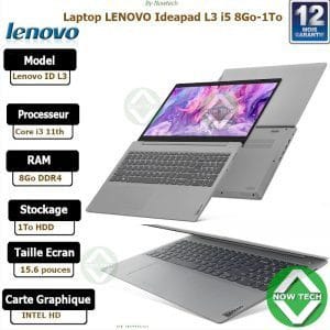 lenovo IDEAPAD 3 15 ITI CORE i5: 11 ieme GEN 8Go de RAM DDR4-1To de disque dur HDD
