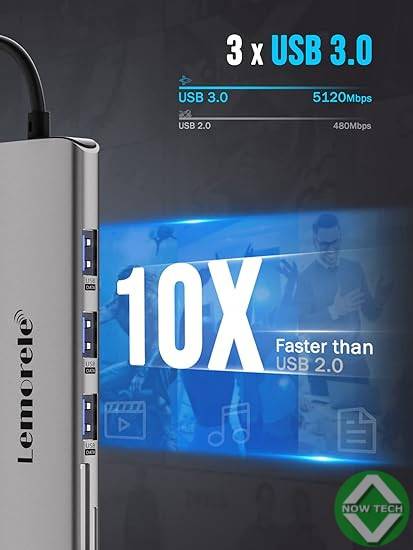 Adaptateur hub Type C 7 en 1 vers HDMI 4K + HDMI+ USB 3.0 + USB 3.1, SD, port Type C ultra rapide en vente au Cameroun bon prix – Image 3