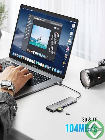 Adaptateur hub Type C 7 en 1 vers HDMI 4K + HDMI+ USB 3.0 + USB 3.1, SD, port Type C ultra rapide en vente au Cameroun bon prix – Image 5
