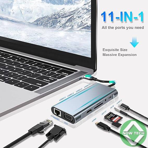 Adaptateur hub Type C vers 11 en 1 (HDMI, VG1, Type C, USB, SD, RJ45...) bon prix en vente au Cameroun – Image 5