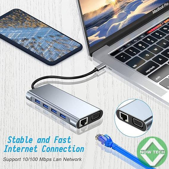 Adaptateur hub Type C vers 11 en 1 (HDMI, VG1, Type C, USB, SD, RJ45...) bon prix en vente au Cameroun – Image 3