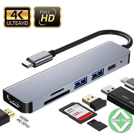 Adaptateur hub Type C 7 en 1 vers HDMI 4K + HDMI+ USB 3.0 + USB 3.1, SD, port Type C ultra rapide en vente au Cameroun bon prix