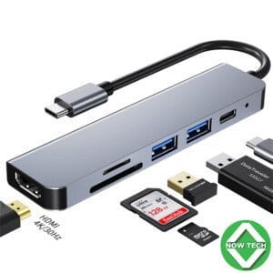 Adaptateur hub Type C 6 en 1 vers HDMI 4K + USB 3.0 + USB 3.1, SD, port Type C ultra rapide en vente au Cameroun bon prix (Copie)