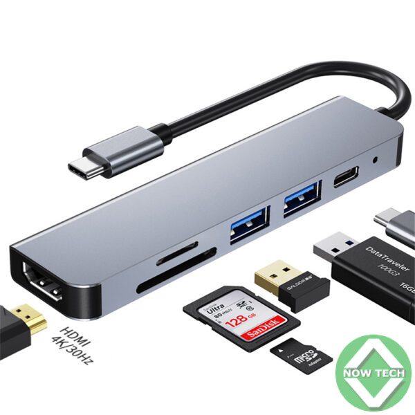 Adaptateur hub Type C 6 en 1 vers HDMI 4K + USB 3.0 + USB 3.1, SD, port Type C ultra rapide en vente au Cameroun bon prix (Copie)