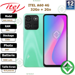 Téléphone Itel A60 4G 32Go/2Go 2 Sim 8MP empreinte bon prix