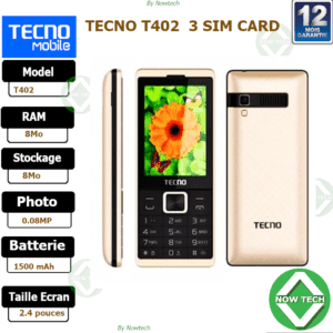 Téléphone Tecno T402 3 Sim bon prix en vente au Cameroun