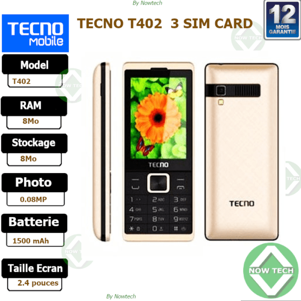 Téléphone Tecno T402 3 Sim bon prix en vente au Cameroun