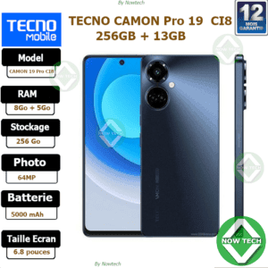 Téléphone Tecno CAMON 19 Pro CI8  256Go/8Go+5Go Ram 64MP