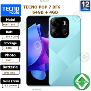Téléphone Tecno POP 7 BF6 64Go/ 2Go+2Go Ram 8MP bon prix