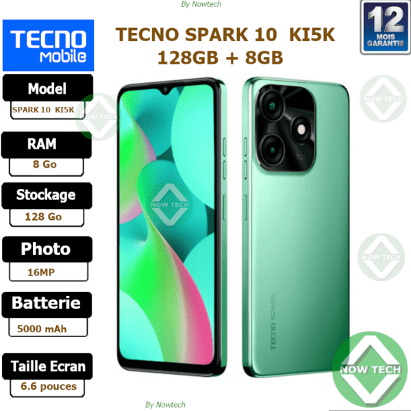 Téléphone Tecno SPARK 10c KI5K 128Go/4Go+4Go Ram 16MP bon prix en vente au Cameroun