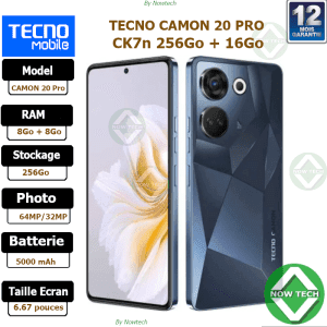 telephone tecno camon pro 20 256Go 16Go