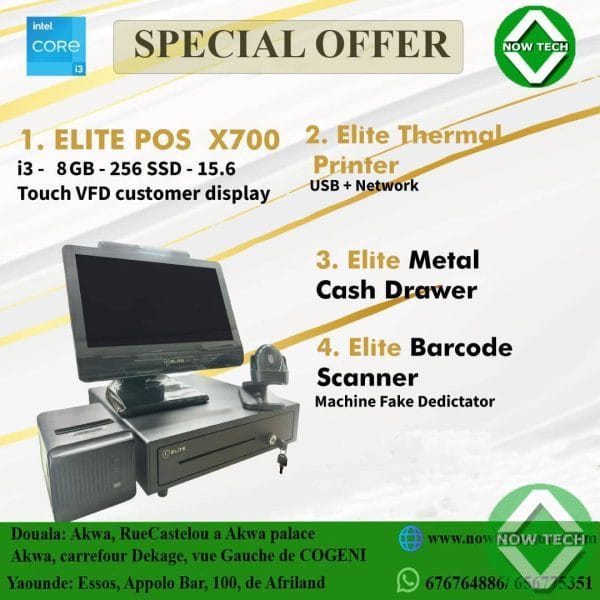 Pack Teminal de vente Caisse enregistreuse Elite Pos X700 i3 8GB de RAM 256 SSD 14 pouces  bon prix en vente