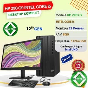 Desktop complet HP 290 G9 Intel core i5 12ième génération 8Go RAM 512Go SSD moniteur 22" bon prix  en vente au Cameroun