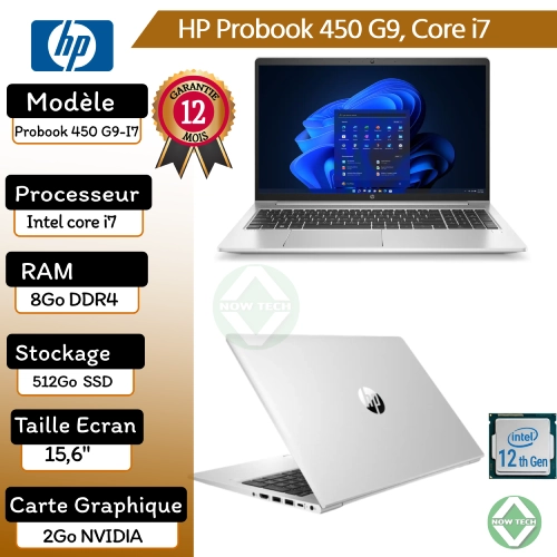 Laptop HP Probook 450 G9 Intel Core i7 12eme génération 8Go RAM 512Go SSD 2Go Nvidia écran 15.6" bon prix en vente au Cameroun