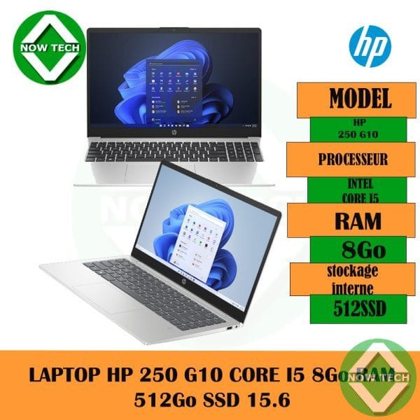 LAPTOP HP NOTEBOOK 250 G10 CORE I5 13th 8Go RAM 512Go SSD Écran 15.6” grise bon prix en vente au Cameroun