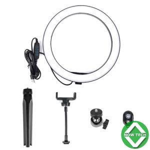 Anneau lumineux selfie 10" avec trépied et support pour téléphone, éclairage LED