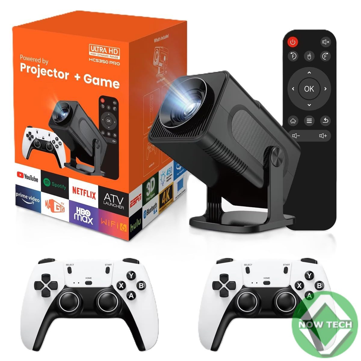 Projecteur de jeu portable 4K HCS350max avec manettes sans fil en vente